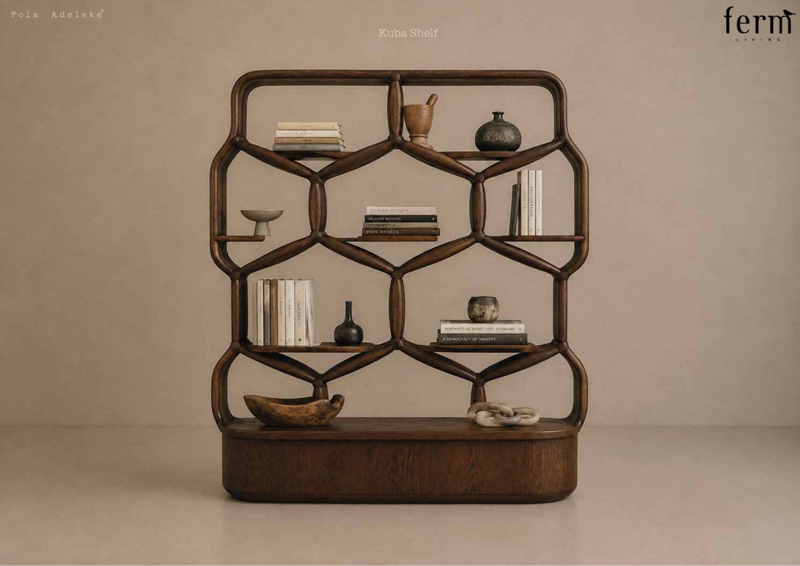 Kuba Shelf — honeycomb shelving unit inspired by Kuba textile geometry