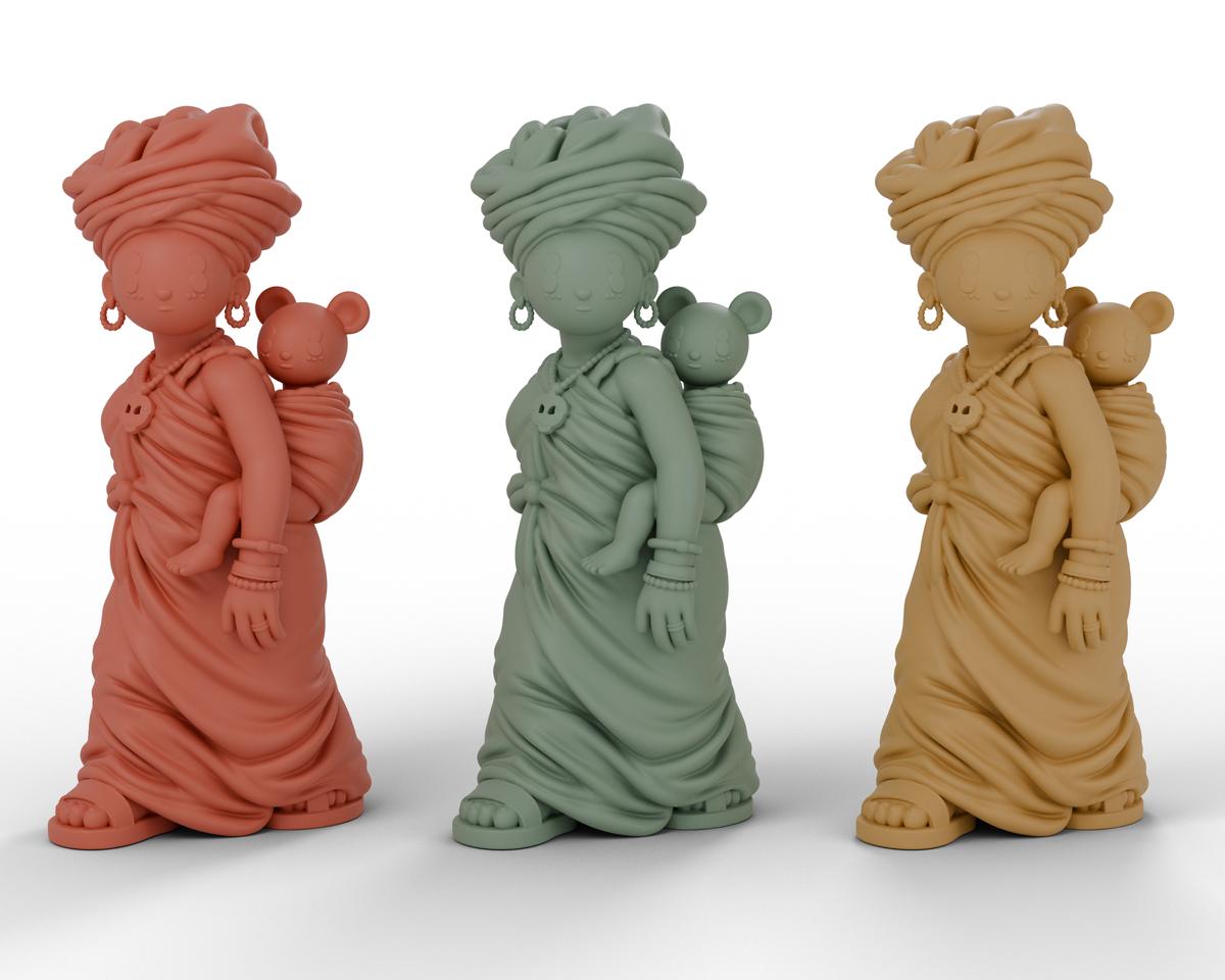 Mama Comfort figures in Terracotta, Sage Green and Sand